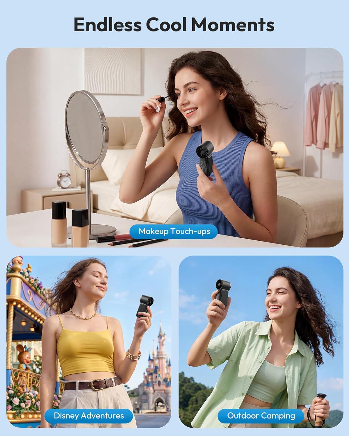 image:imageGaiatop Portable Handheld Mini Fan 6 Speeds 16900 RPM High Velocity Personal Fan with LED Display USB Rechargeable Mini Fan with Lanyard for Makeup Travel Outdoor for Women Girl Gift PurpleBlack