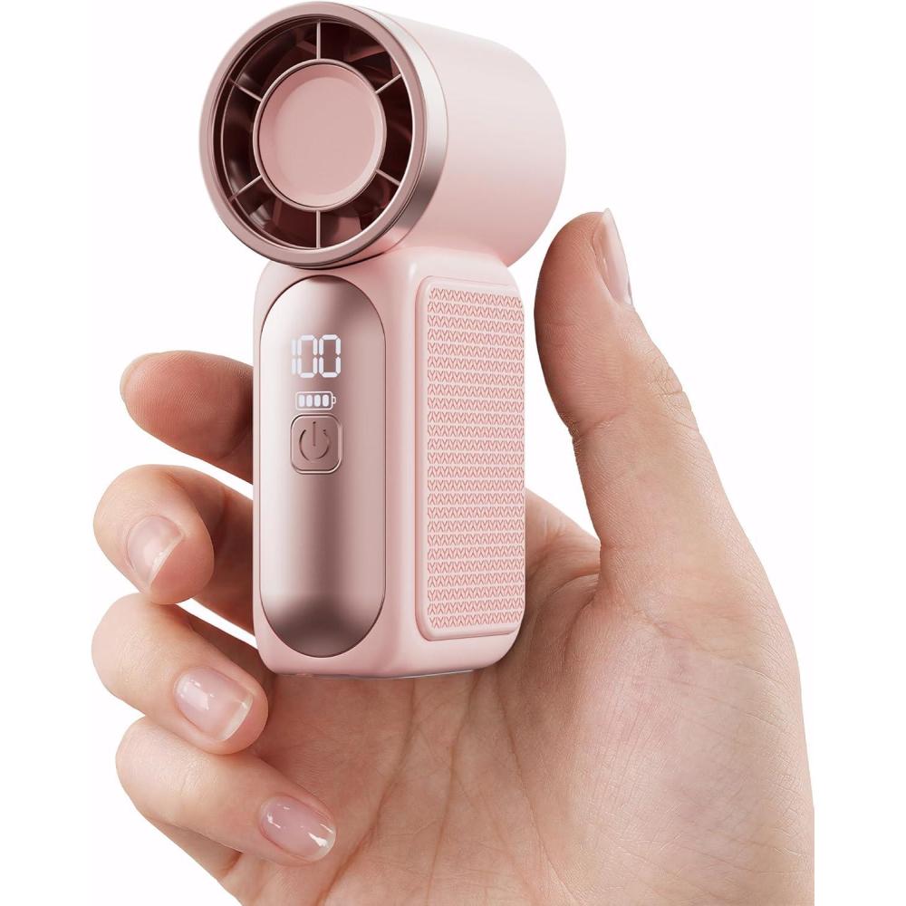 image:imageGaiatop Portable Handheld Mini Fan 6 Speeds 16900 RPM High Velocity Personal Fan with LED Display USB Rechargeable Mini Fan with Lanyard for Makeup Travel Outdoor for Women Girl Gift PurplePink