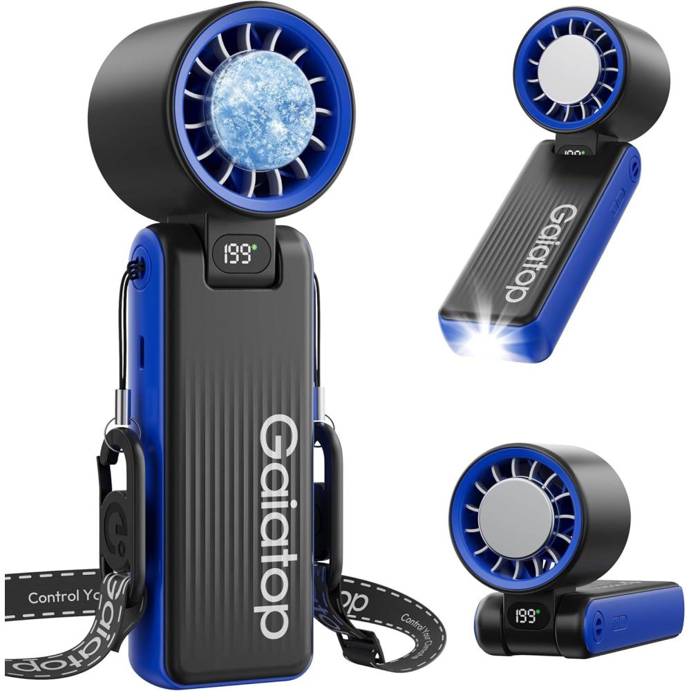 image:imageGaiatop Portable Handheld Turbo Fan with Ice Cooler 32H Cooling 5 Speed 1199 Personal Fan 6000mAh Rechargeable Mini Fan with LED Light for Outdoor Camping Working Home