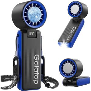Gaiatop Portable Handheld Turbo Fan with Ice Cooler, 32H Cooling, 5 Speed (1-199) Personal Fan, 6000mAh Rechargeable Mini Fan with LED Light for Outdoor Camping Working Home