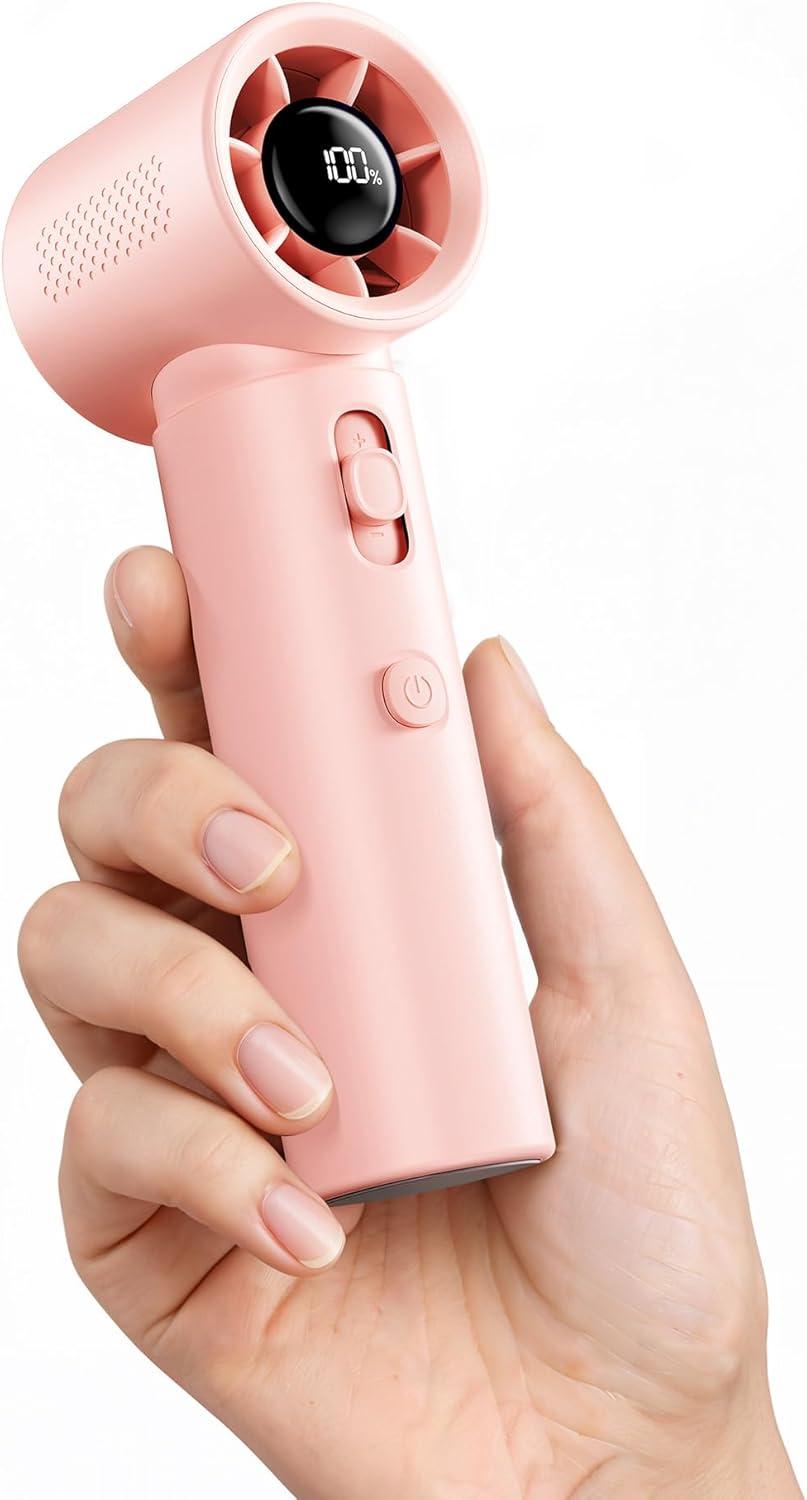image:imageGaiatop Portable Handheld Turbo Fan 100 Gear High Speed Up to 12H Rechargeable Personal Fan with Digital Display Detachable Base amp Lanyard Small Travel Essentials Cooling Gifts for Women MenPink