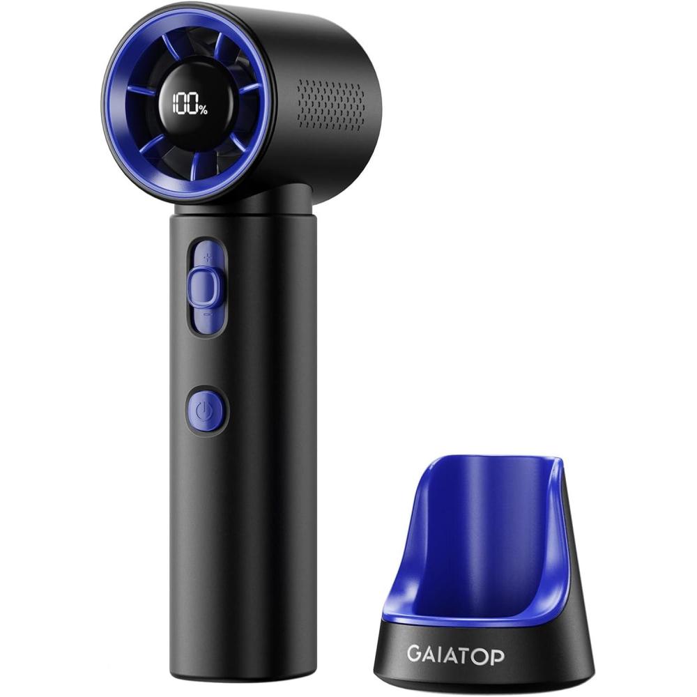 image:imageGaiatop Portable Handheld Turbo Fan 100 Gear High Speed Up to 12H Rechargeable Personal Fan with Digital Display Detachable Base amp Lanyard Small Travel Essentials Cooling Gifts for Women MenGray
