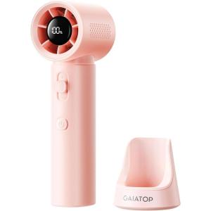 Gaiatop Portable Handheld Turbo Fan, 100 Gear High Speed, Up to 12H Rechargeable Personal Fan with Digital Display, Detachable Base & Lanyard, Small Travel Essentials Cooling Gifts for Women Men(Pink)