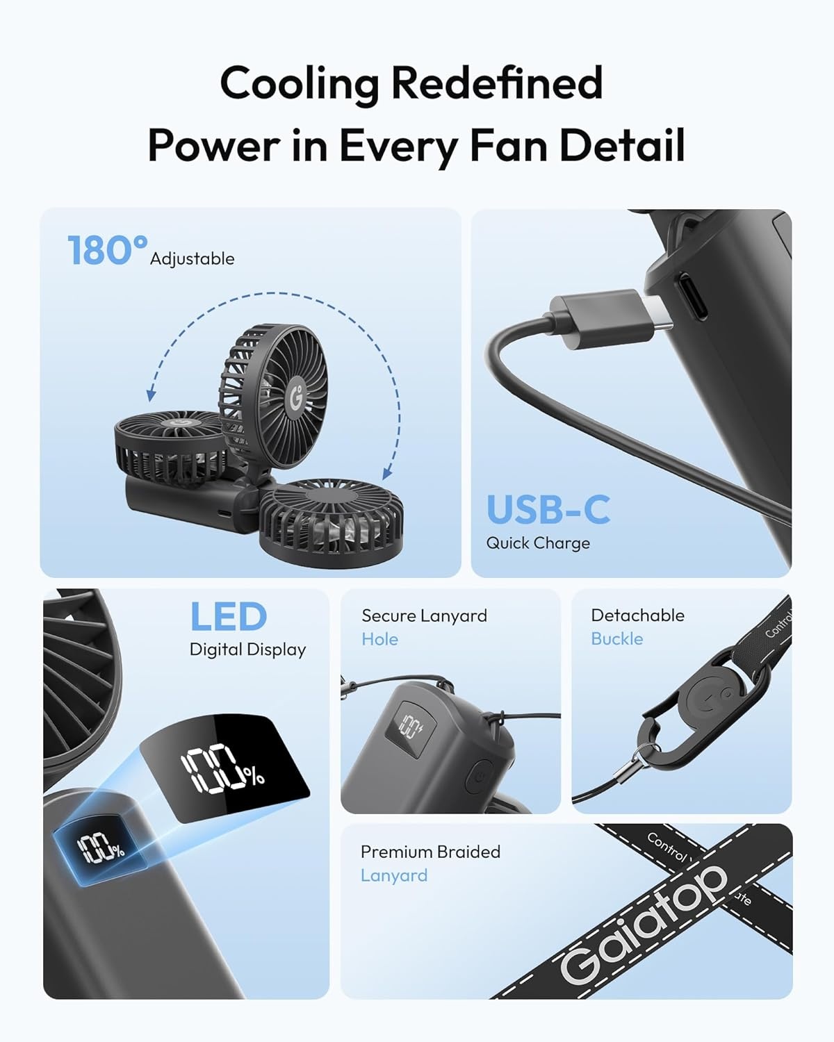 image:imageGaiatop 4000mAh Handheld Mini Fan 7110RPM High Speed Portable Personal Fan 3 Gears Strong Wind LED Display USB Rechargeable Battery Operated Gift for Women Makeup Travel Outdoor PinkBlack