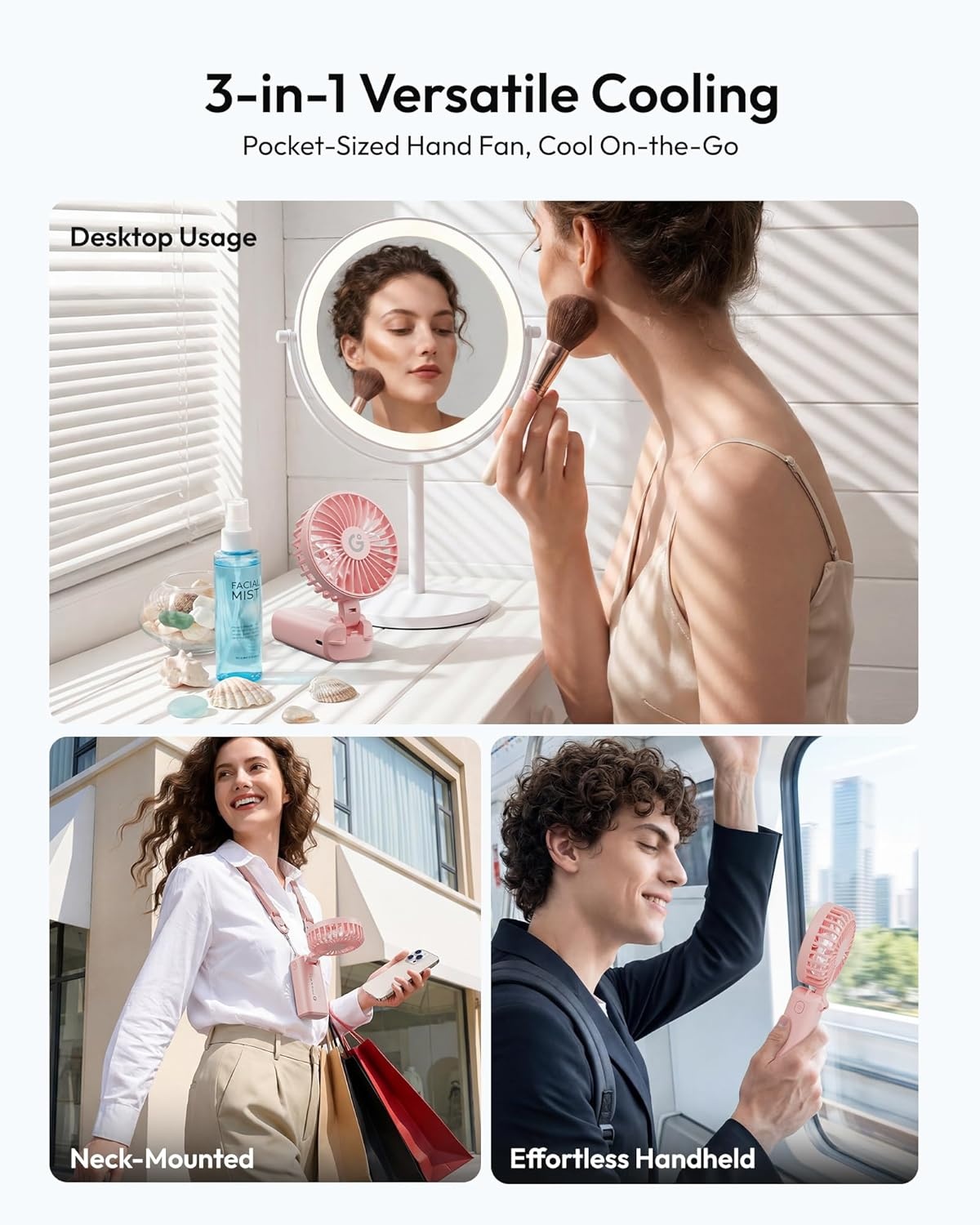 image:imageGaiatop 4000mAh Handheld Mini Fan 7110RPM High Speed Portable Personal Fan 3 Gears Strong Wind LED Display USB Rechargeable Battery Operated Gift for Women Makeup Travel Outdoor PinkPink