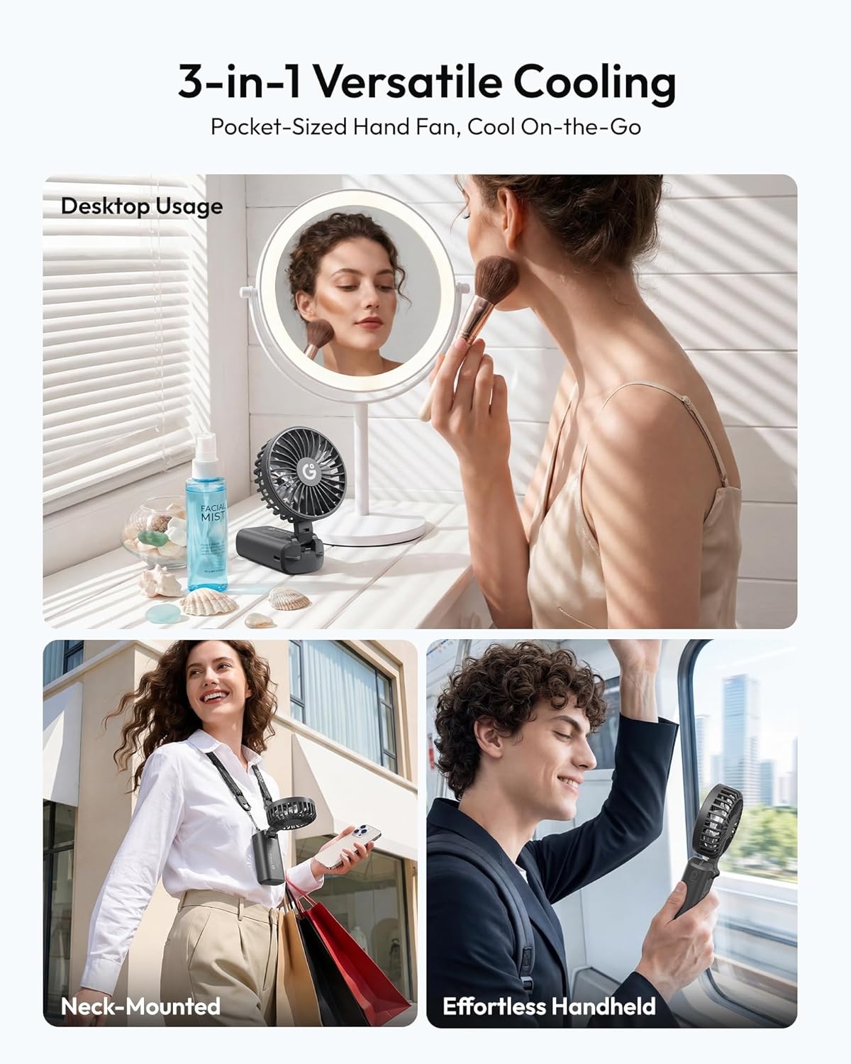 image:imageGaiatop 4000mAh Handheld Mini Fan 7110RPM High Speed Portable Personal Fan 3 Gears Strong Wind LED Display USB Rechargeable Battery Operated Gift for Women Makeup Travel Outdoor PinkBlack
